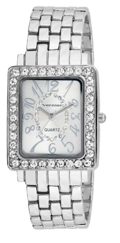 Vernier Women's VNR11008 Rectangular Crystal Bezel Bracelet Fashion Watch