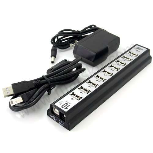 10 Ports 480MBps USB HUB for Laptops and desktops w/ Power adapter