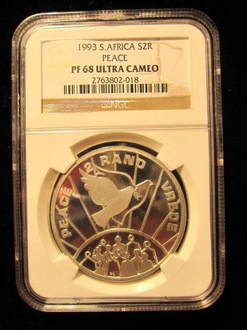 1993 Silver 2 Rand Peace PF68 Ultra Cameo