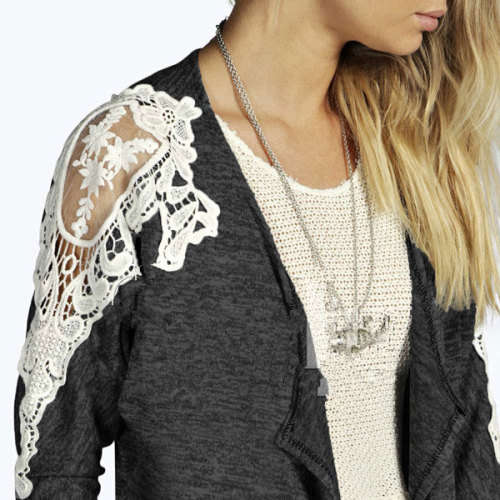 Lace Patchwork Grey Cardigan