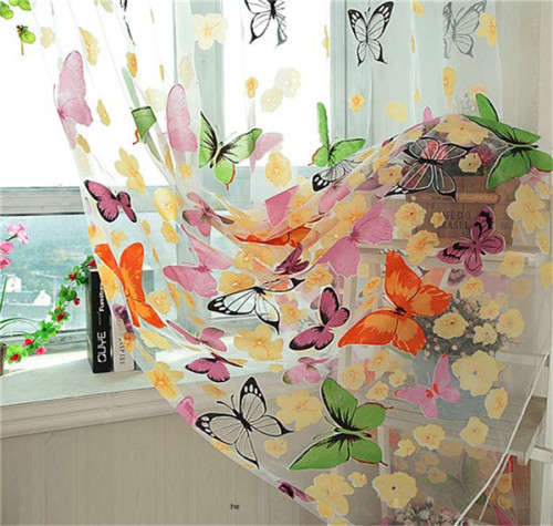 Butterfly-Print Sheer Curtains