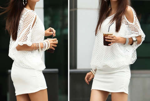 WOMEN'S WHITE MESH TOP