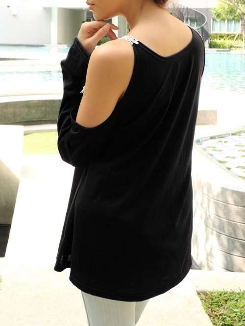 Women's Lace Splicing Cold Shoulder Top