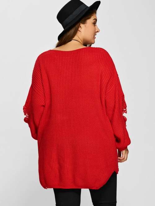Women's Distressed Sweater - Plus Size