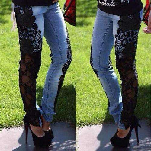 WOMEN'S STYLISH MID-WAIST LACE EMBELLISHED JEANS (Free Shipping)