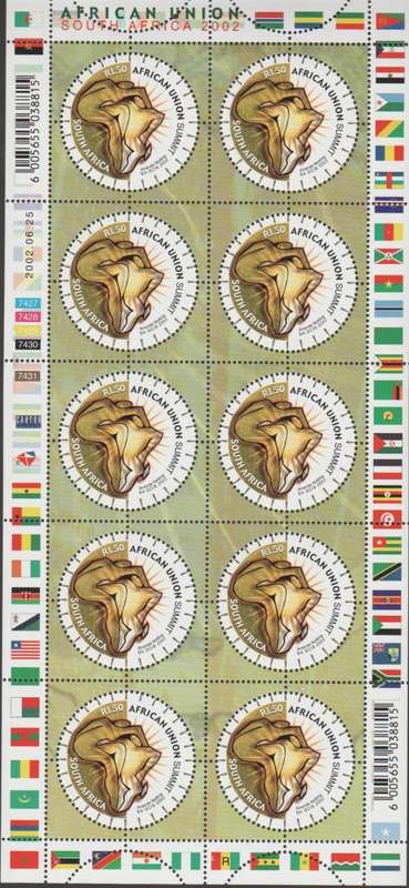RSA, 25 JUNE 2002, AFRICAN UNION SUMMIT, CIRCULAR STAMP IN A SQUARE