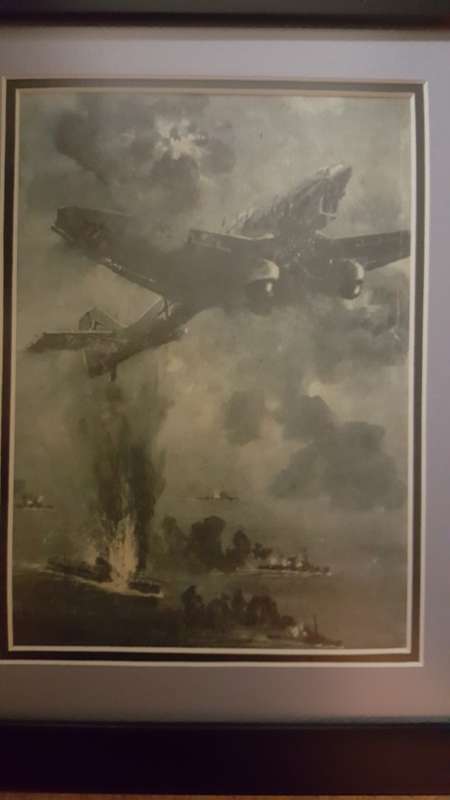 PICTURE - SECOND WORLD WAR GERMAN PROPAGANDA, STUKA JU87 BOMBING SHIPPING IN ENGLISH CHANNEL, 1941