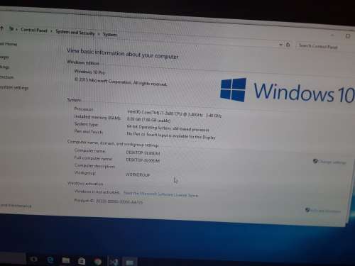 Dell core i7 Intel (R) Core(TM) i7-2600 CPU at 3.40GHz  RAM 8GB 64bit Operating system x64-based pro