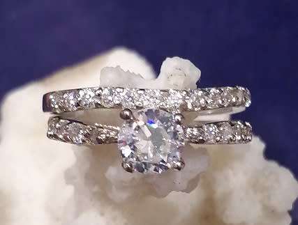 Sterling silver ring - Sparkling CUBIC ZIRCONIA 2-piece set - size 6.5 / N