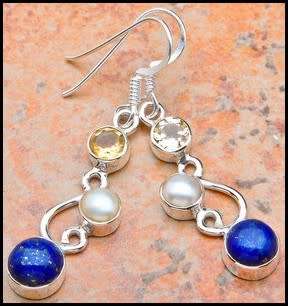 Sterling silver earrings - CITRINE, FRESHWATER PEARL and LAPIS LAZULI