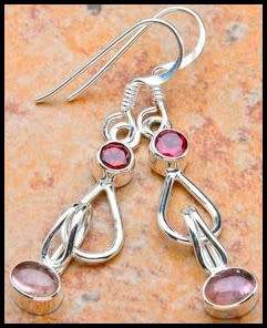 Sterling silver earrings - GARNET and PINK TOURMALINE