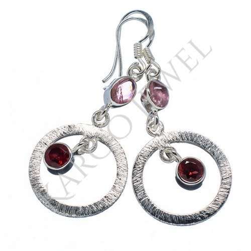 Sterling silver earrings - GARNET and PINK TOURMALINE