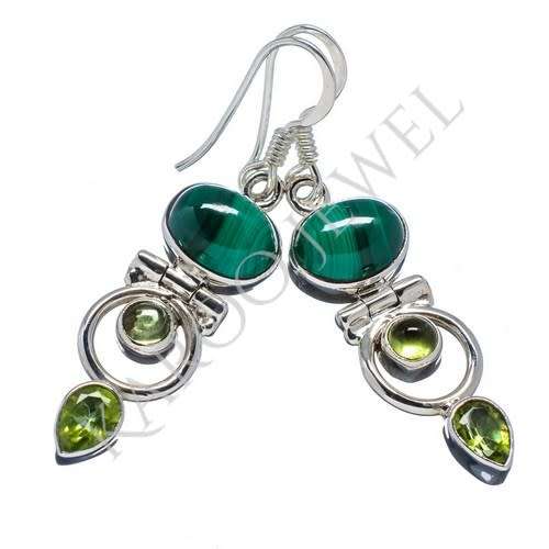 Sterling silver earrings - MALACHITE and PERIDOT