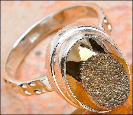 Sterling silver ring - PYRITE DRUZY (size 7 / O)