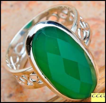 Sterling silver ring - GREEN ONYX (size 9 / R half)