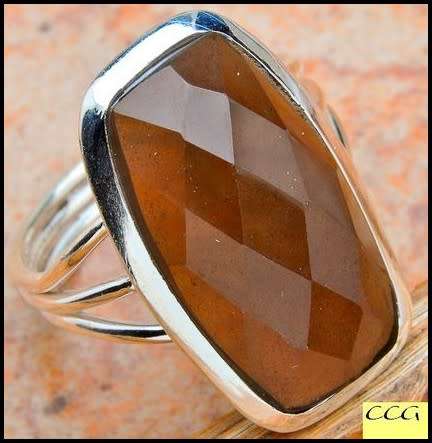Sterling silver ring - SMOKY QUARTZ (size 6.5 / N)