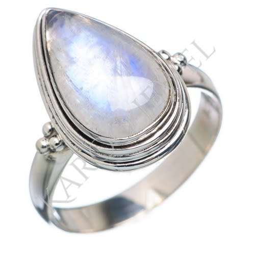 Sterling silver ring - RAINBOW MOONSTONE (size 9 / R half)