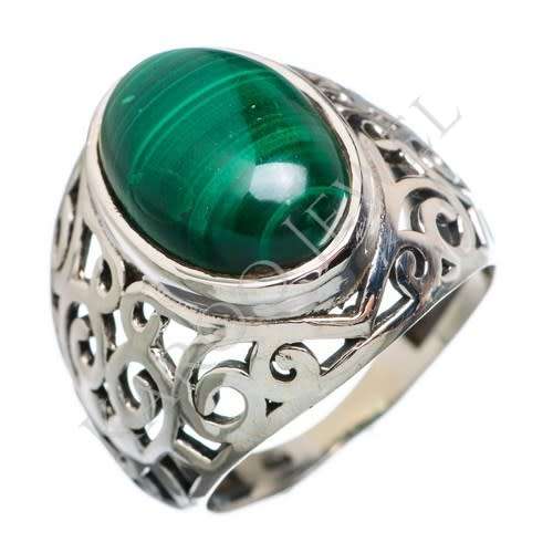 Sterling silver ring - MALACHITE (size 7 / O)