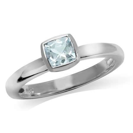 Sterling Silver ring - Natural AQUAMARINE (size 6.5 / N)