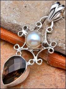 Sterling silver pendant - SMOKY QUARTZ and FRESHWATER PEARL