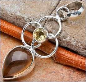 Sterling silver pendant - SMOKY QUARTZ and CITRINE