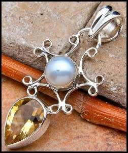 Sterling silver pendant - CITRINE and FRESHWATER PEARL