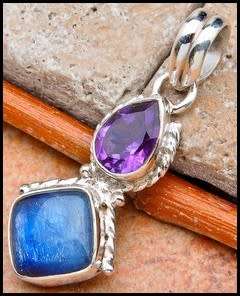 Sterling silver pendant - KYANITE and AMETHYST
