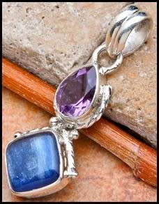 Sterling silver pendant - KYANITE and AMETHYST