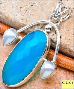 Sterling silver pendant - CHALCEDONY and FRESHWATER PEARL