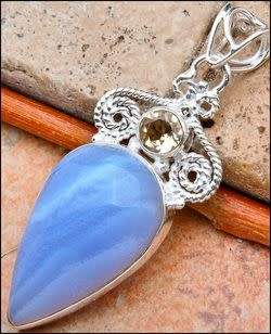 Sterling silver pendant - BLUE LACE AGATE and CITRINE
