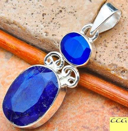 Sterling silver pendant - SAPPHIRE and AGATE