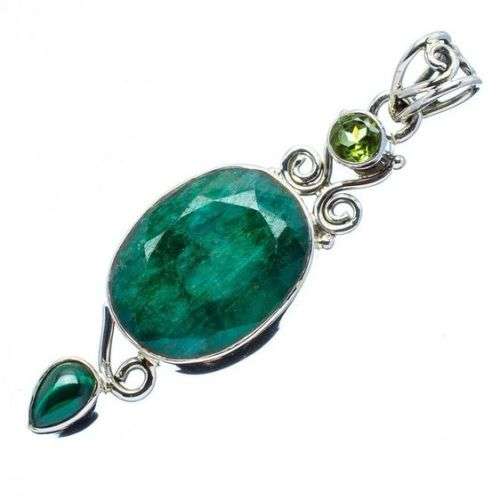 Sterling silver pendant - EMERALD, MALACHITE and PERIDOT