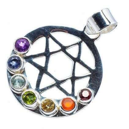 Sterling silver pendant - CHAKRA (Garnet, Carnelian, Citrine, Peridot, Blue Topaz, Iolite, Amethyst)