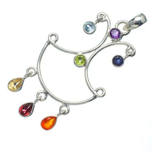 Sterling silver pendant - CHAKRA (Garnet, Carnelian, Citrine, Peridot, Blue Topaz, Iolite, Amethyst)