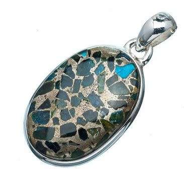 Sterling silver pendant - TOURMALINE (blue filled with copper)