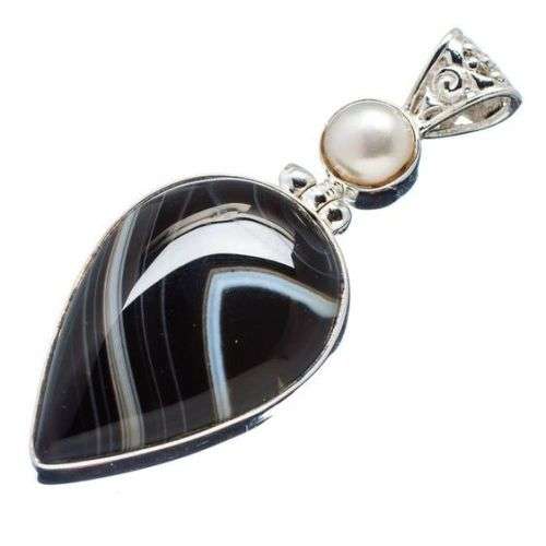 Sterling silver pendant - AGATE and FRESHWATER PEARL