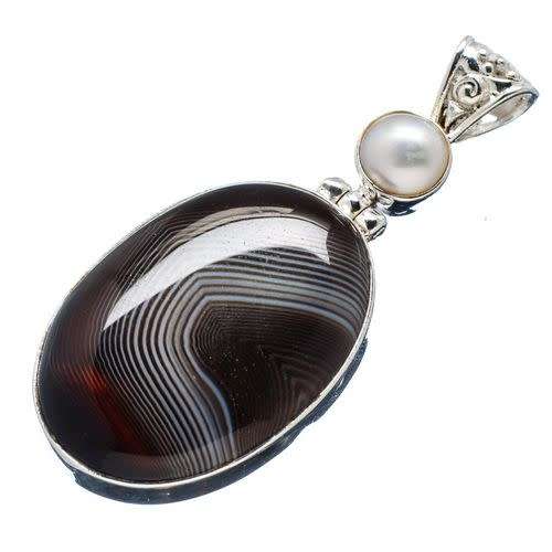 Sterling silver pendant - AGATE and FRESHWATER PEARL