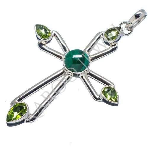 Sterling silver pendant - MALACHITE and PERIDOT