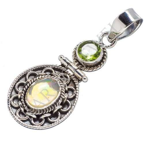Sterling silver pendant - ETHIOPIAN OPAL and PERIDOT