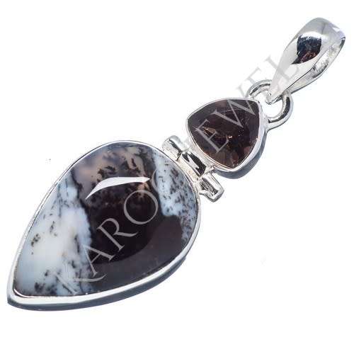 Sterling silver pendant - DENDRITIC OPAL and SMOKY QUARTZ