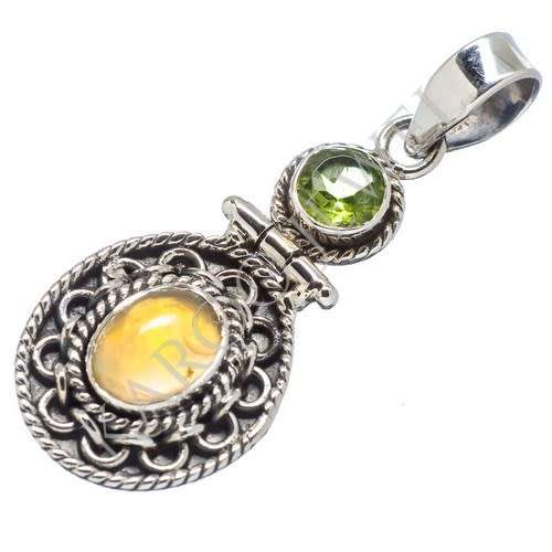 Sterling silver pendant - ETHIOPIAN OPAL and PERIDOT