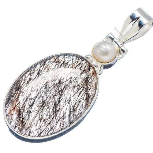 Sterling silver pendant - TOURMALINATED QUARTZ and FRESHWATER PEARL