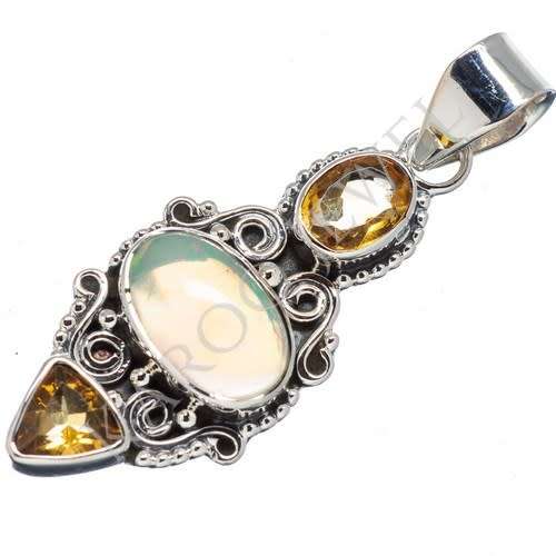 Sterling silver pendant - ETHIOPIAN OPAL and CITRINE