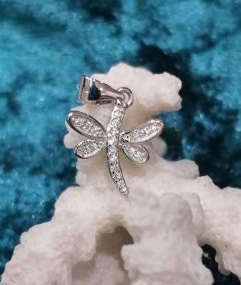 Sterling silver pendant - CUBIC ZIRCONIA dragonfly