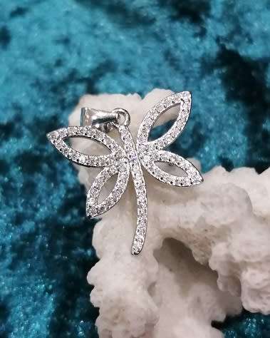 Sterling silver pendant - CUBIC ZIRCONIA dragonfly