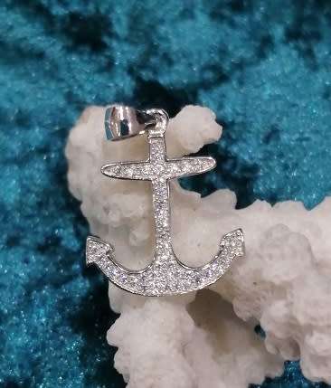 Sterling silver pendant - CUBIC ZIRCONIA anchor