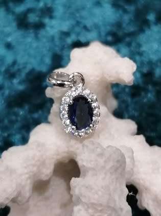 Sterling silver pendant - CUBIC ZIRCONIA with Created SAPPHIRE