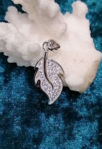 Sterling silver pendant - CUBIC ZIRCONIA feather