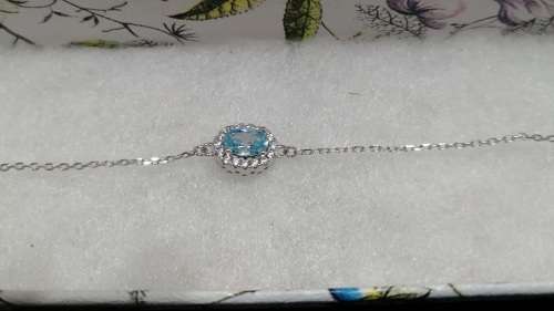 Sterling silver bracelet - CREATED BLUE TOPAZ with CUBIC ZIRCONIA