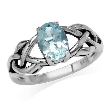 Sterling Silver ring - Natural BLUE TOPAZ (size 7.5 / P)